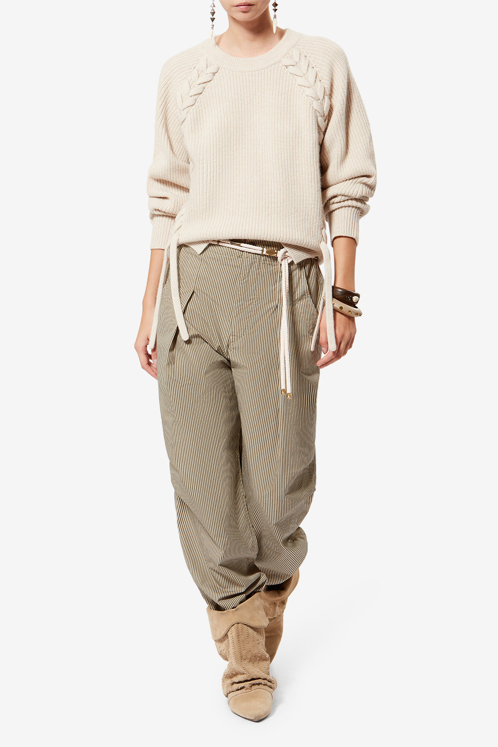 Ceryne wide-leg striped cotton pants - Beige-khaki - Woman - 2