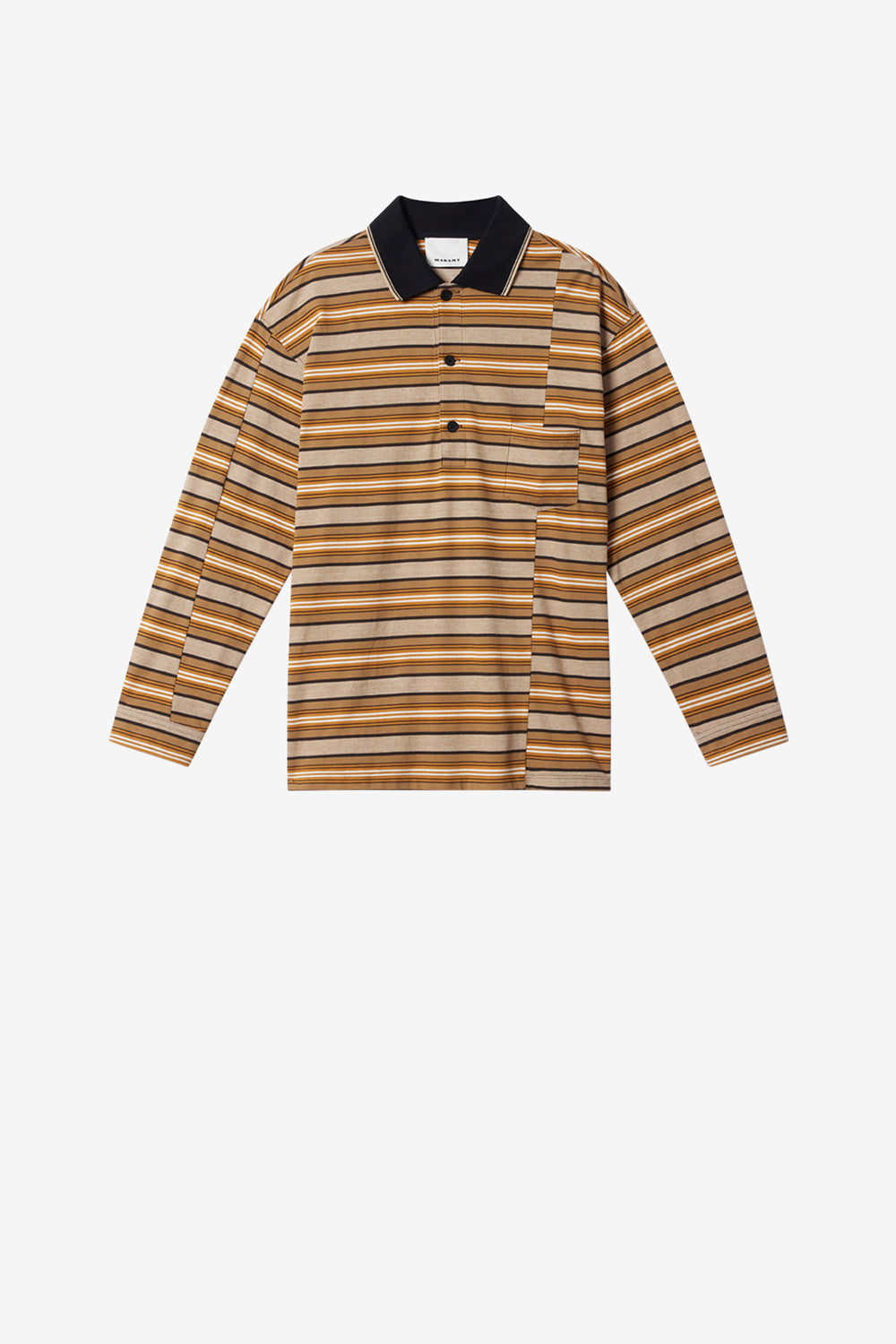 Polo a maniche lunghe sorel in piqué di cotone a righe - Beige-khaki - Man - 1