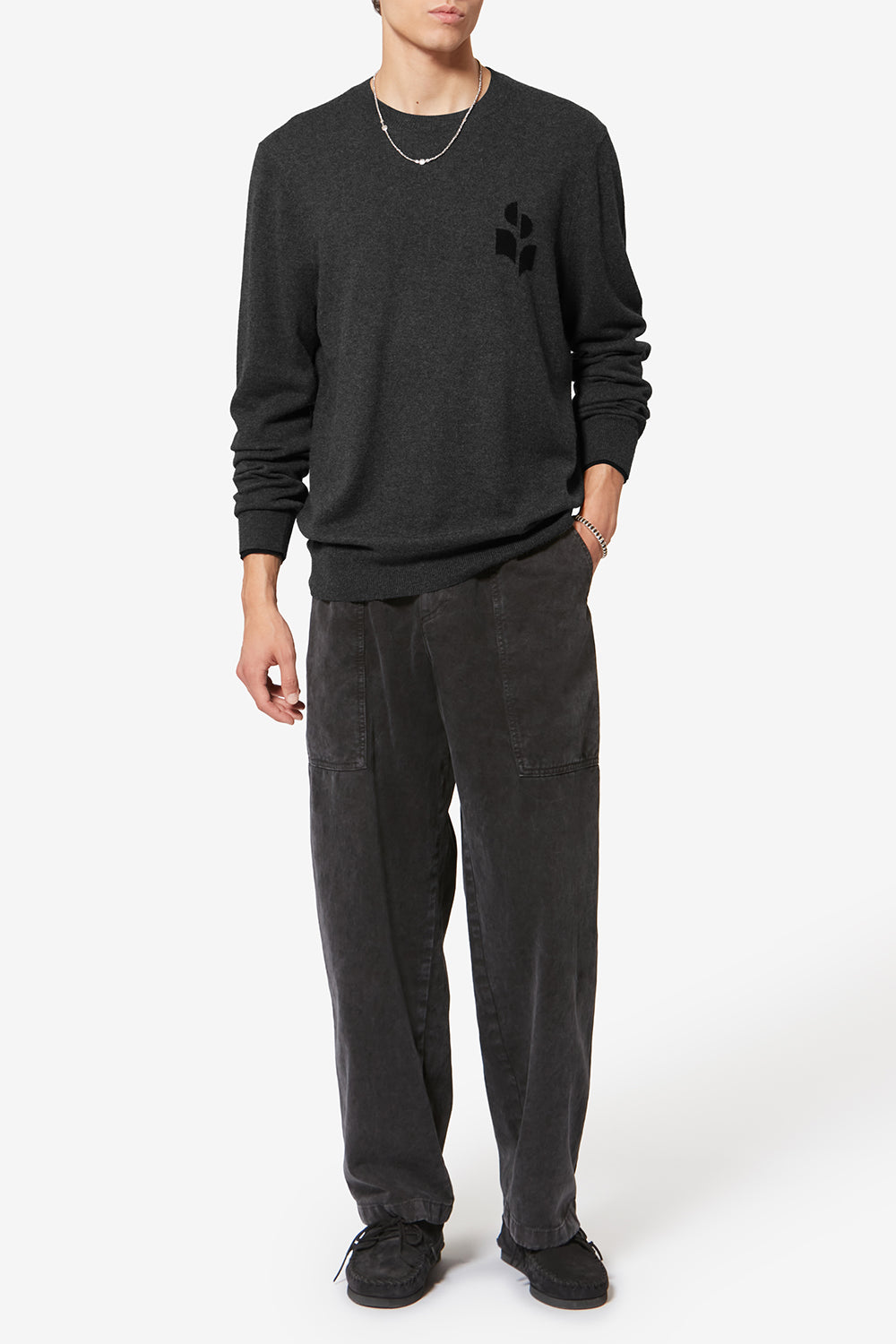 Antea thin cotton and wool sweater - Anthracite-black - Man - 2