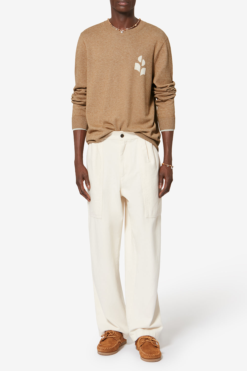 Antea thin cotton and wool sweater - Camel-light grey - Man - 2