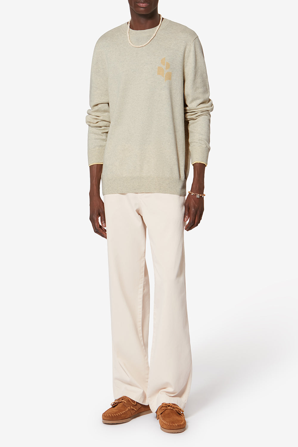 Pull fin en coton et laine antea - Gris clair-jaune clair - Man - 2