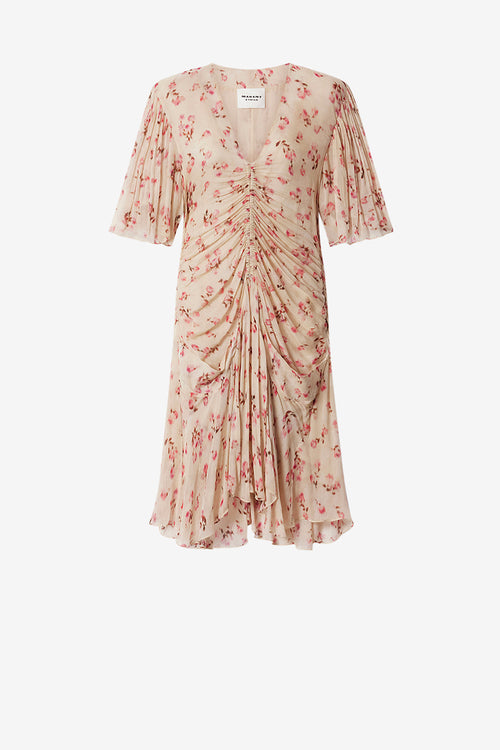 Robe courte vivienne en mousseline imprimée - Beige - Woman