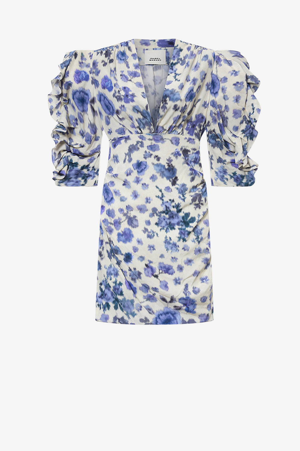 Robe courte en soie stretch imprimée doris - Bleu - Woman - 1