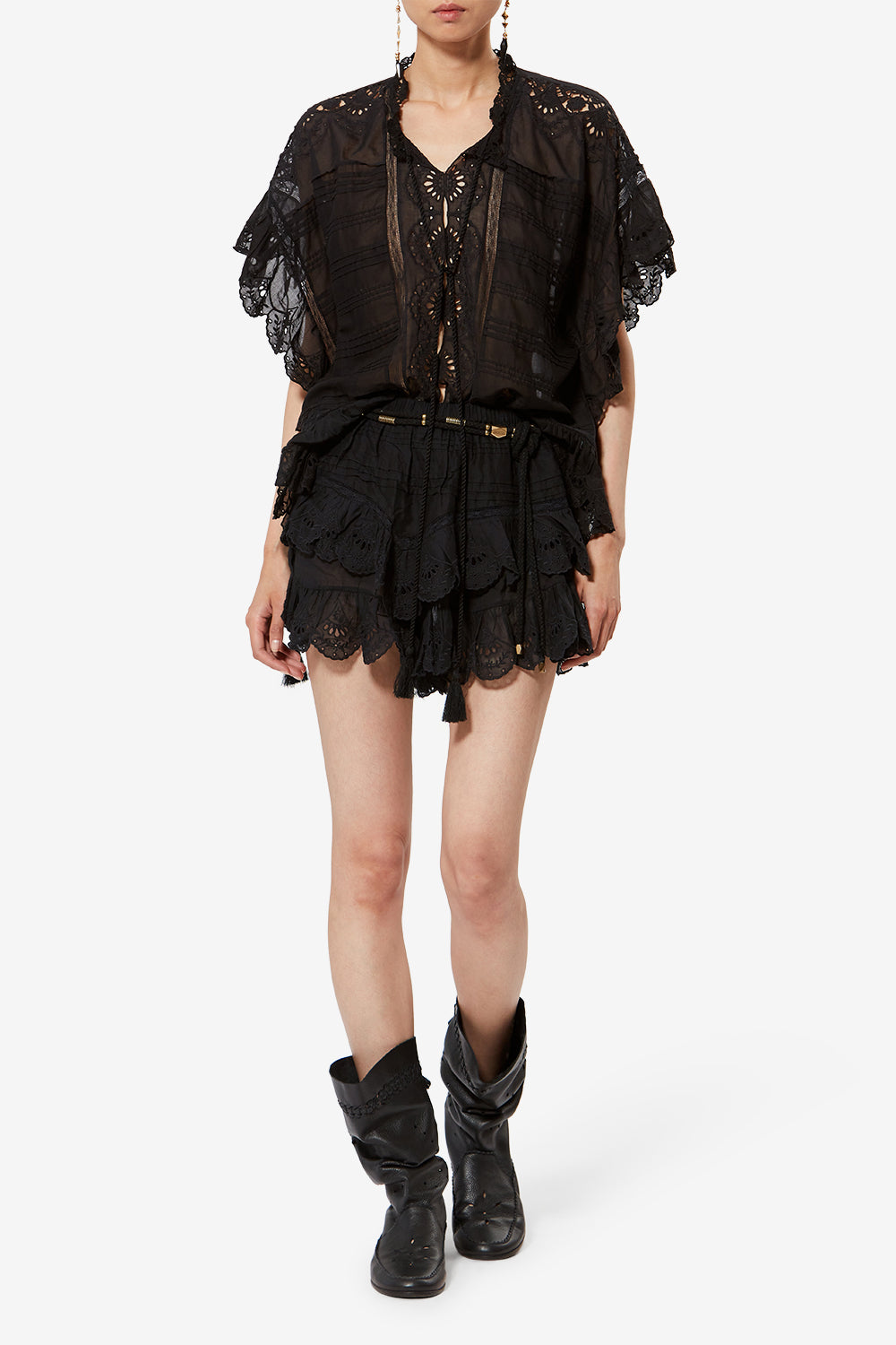 Short jocadia en coton et dentelle fleurie - Noir - Woman - 2