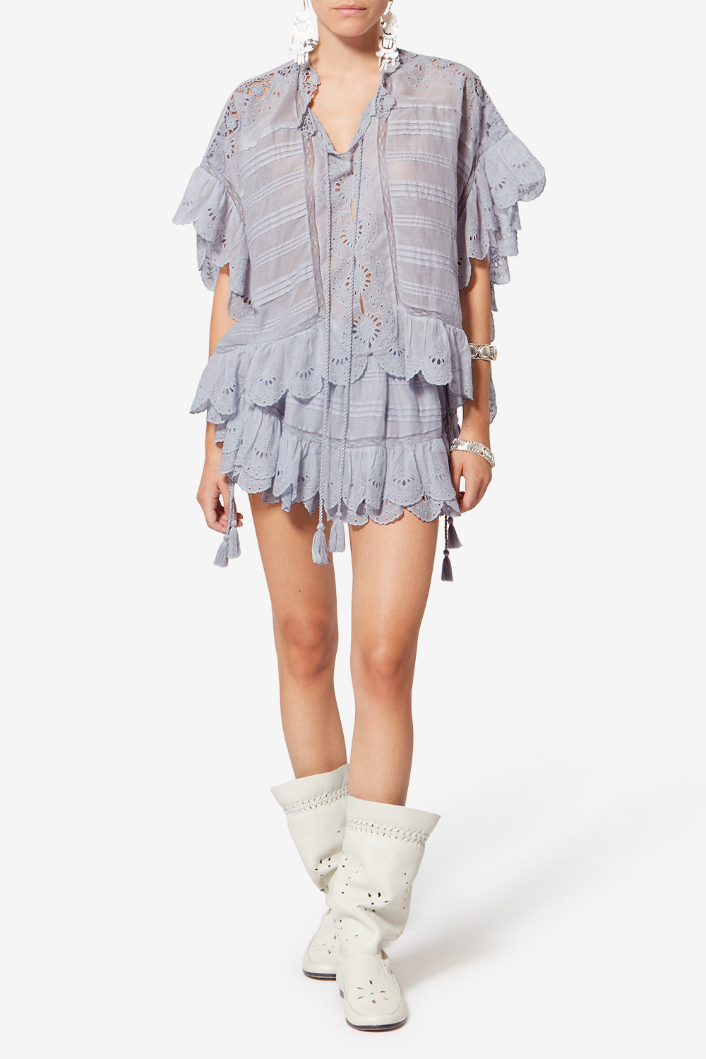 Puria オーガニックコットン&フローラルレース フリル ミニスカート - ライトブルー - Woman - 2