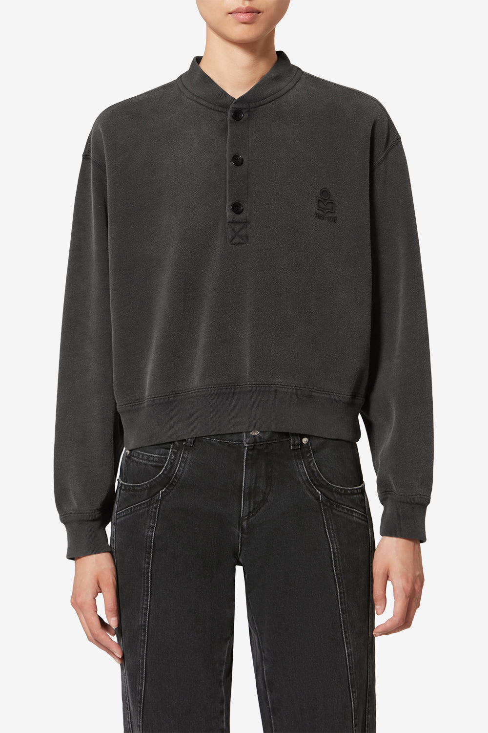 Simony 로고 디테일 코튼 스웨트셔츠 - 검정으로 씻어낸 - Woman - 4