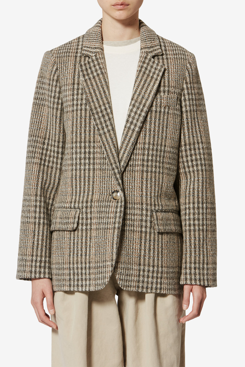 Veste charlyne en laine vierge à carreaux - Beige - Woman - 4