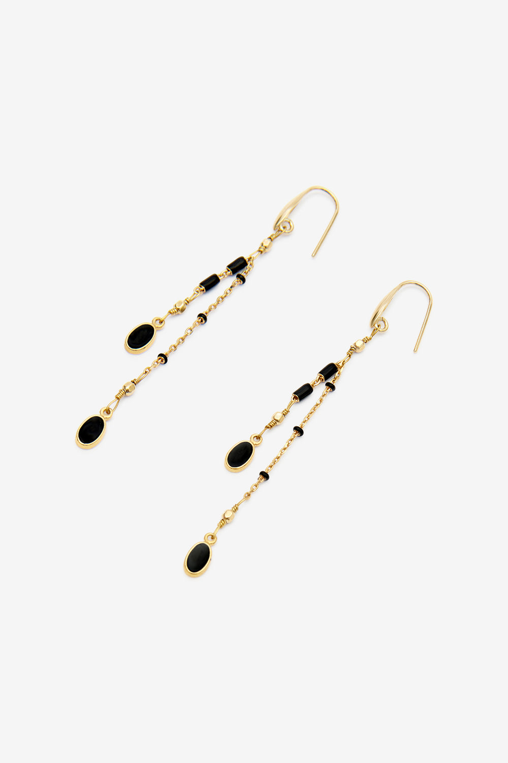 Gold-finish brass pendant earrings - Black - Woman - 4