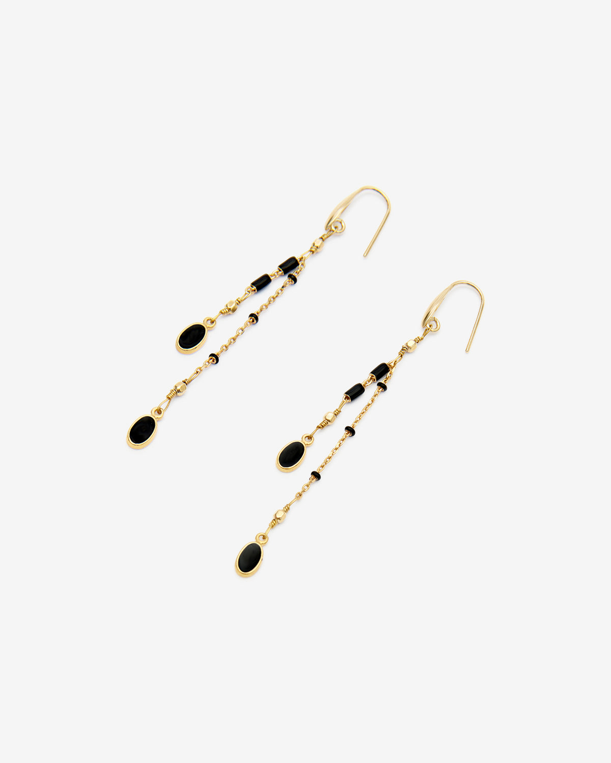 Gold-finish brass pendant earrings - Black - Woman - 4