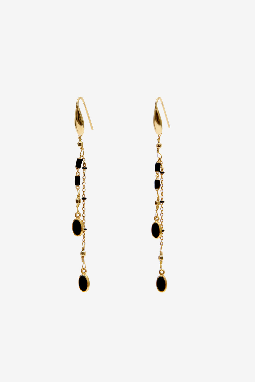 Gold-finish brass pendant earrings - Black - Woman - 1