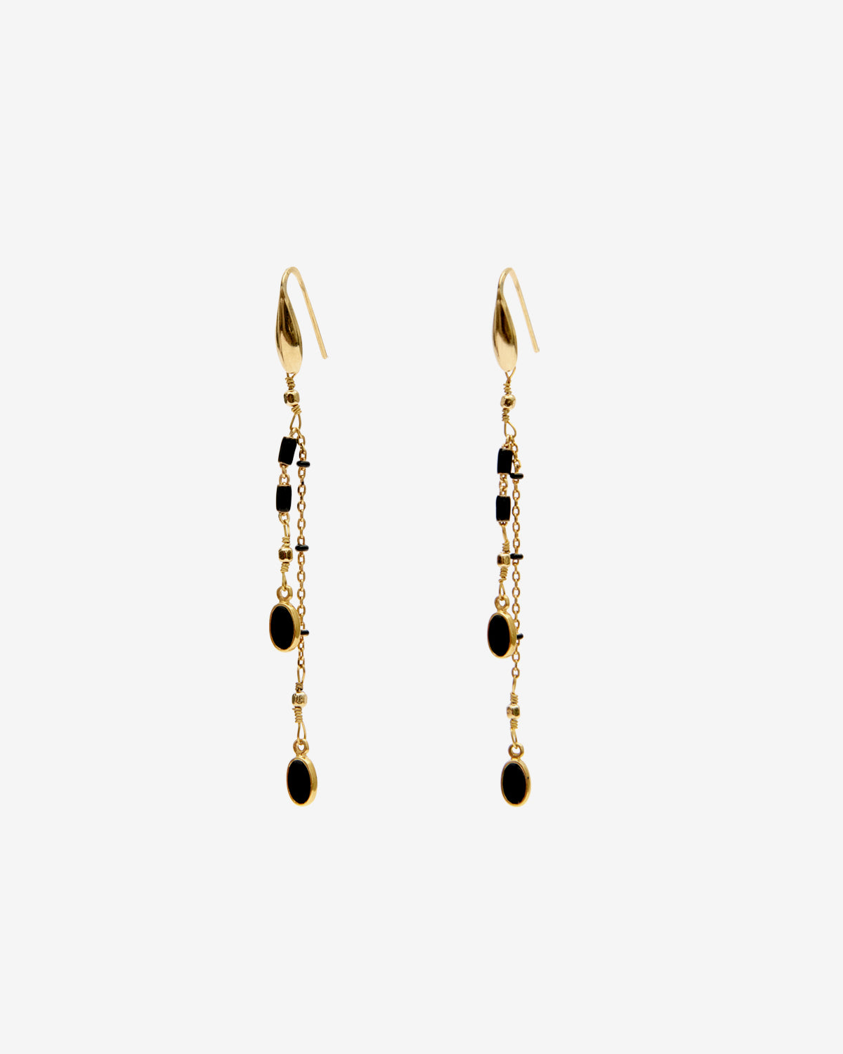 Gold-finish brass pendant earrings - Black - Woman - 1