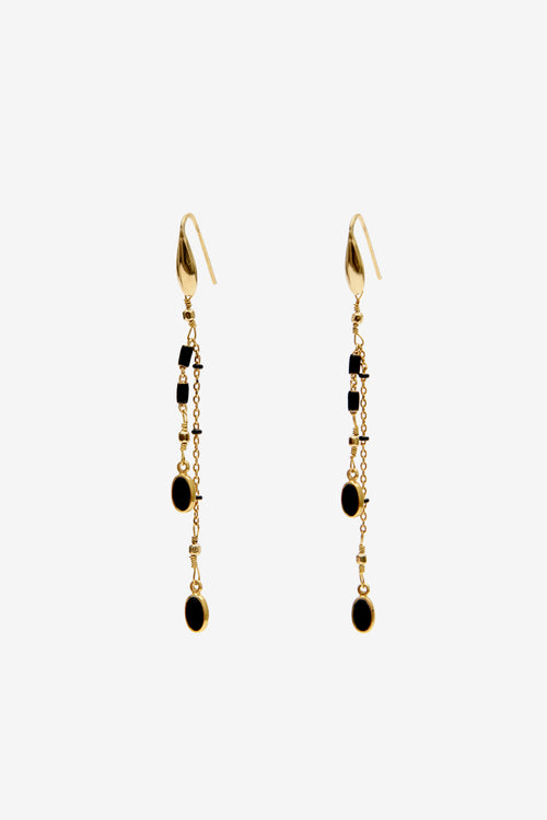 골드 톤 황동 펜던트 이어링 - 검은색 - Woman