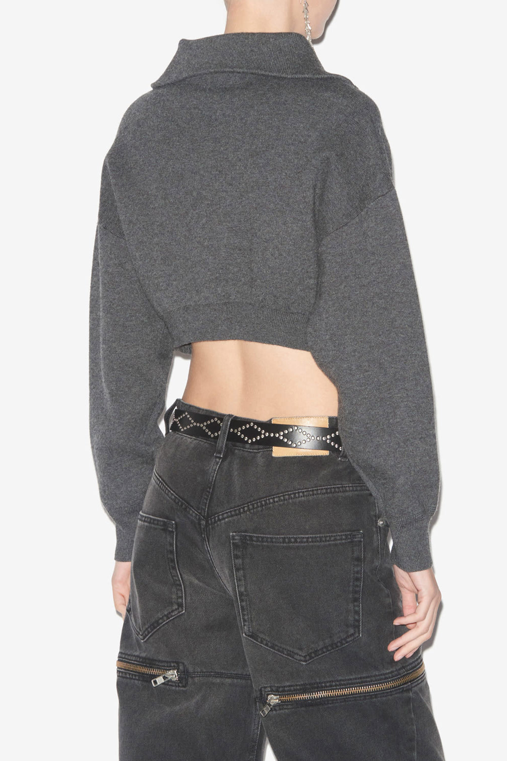 Cardigan oxane court en maille unie  - Anthracite - Woman - 5