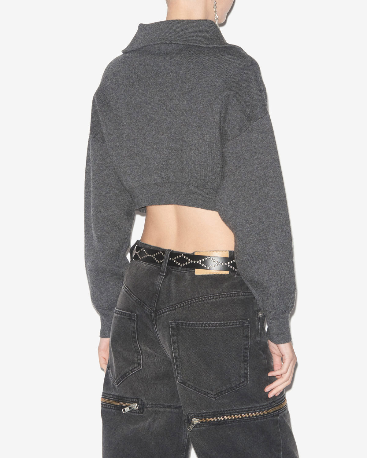 Cardigan corto oxane in maglia rasata - Anthracite - Woman - 4