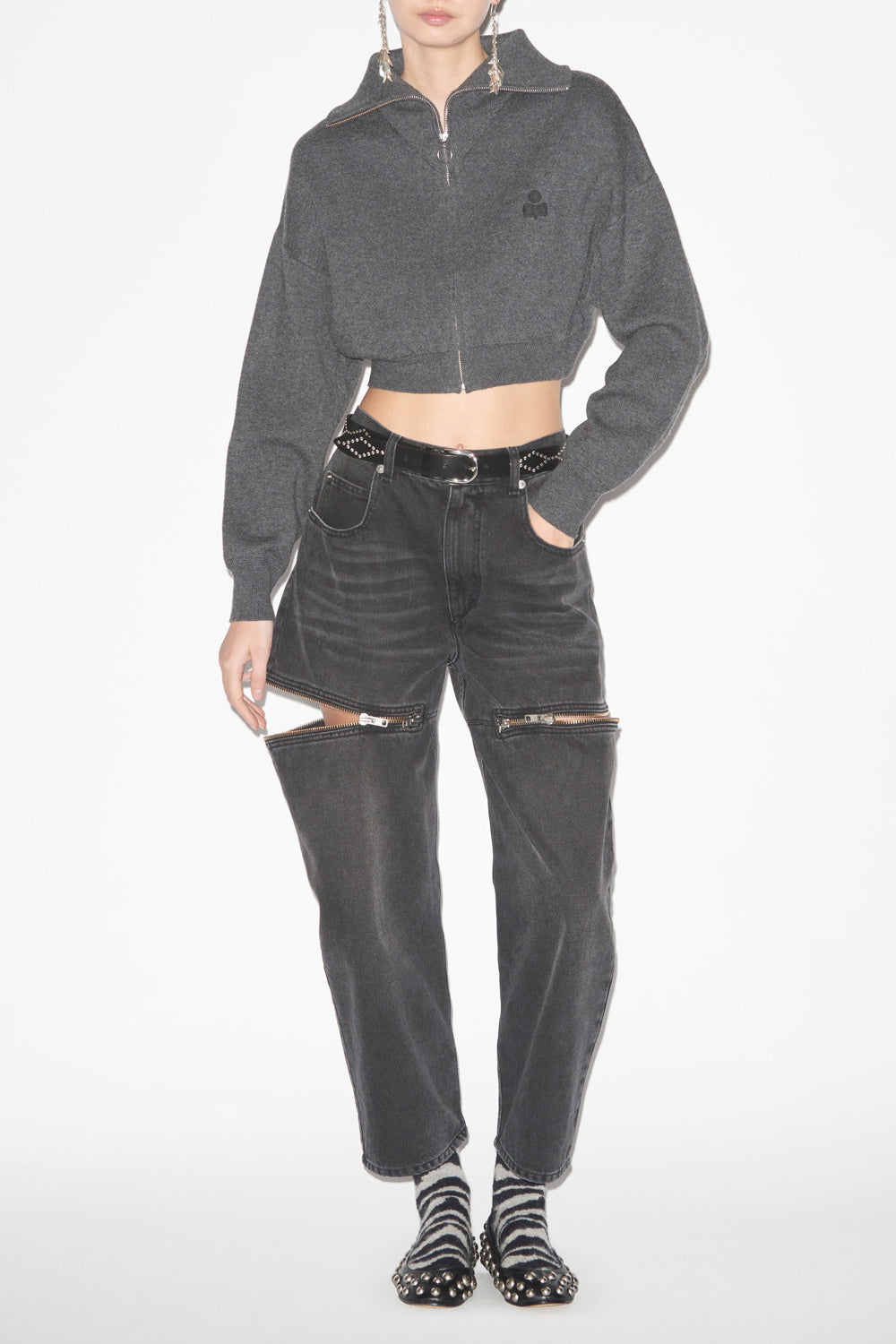 Cardigan oxane court en maille unie  - Anthracite - Woman - 2