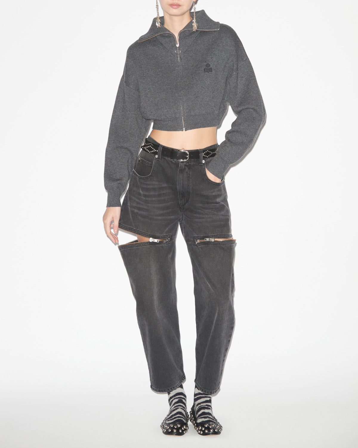 Cardigan corto oxane in maglia rasata - Anthracite - Woman - 1