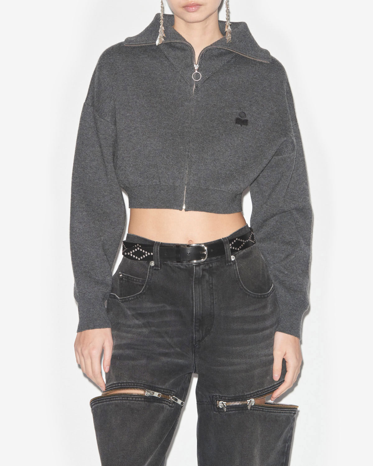 Cardigan corto oxane in maglia rasata - Anthracite - Woman - 3