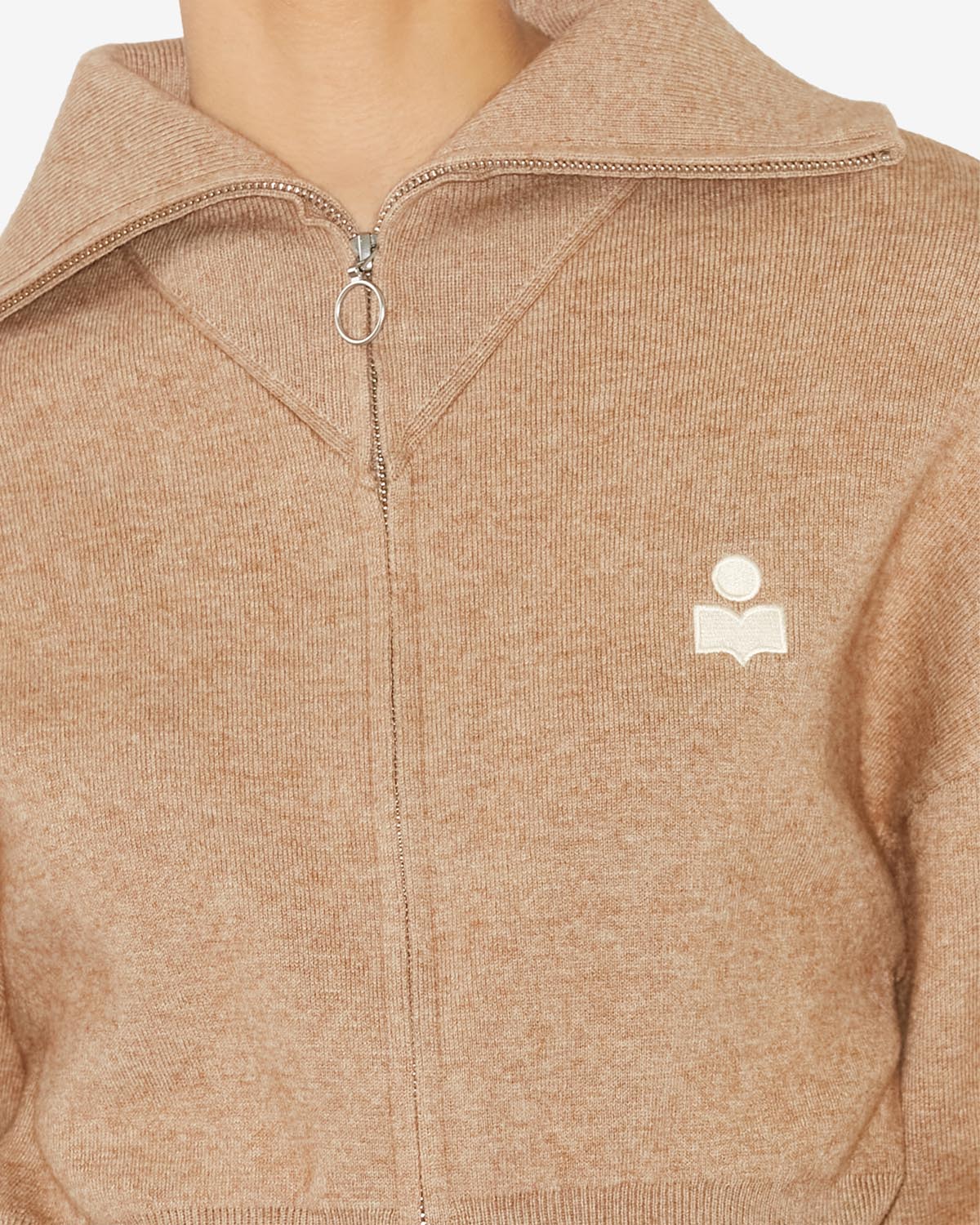 Cárdigan corto oxane con logo bordado - Camel - Woman - 3