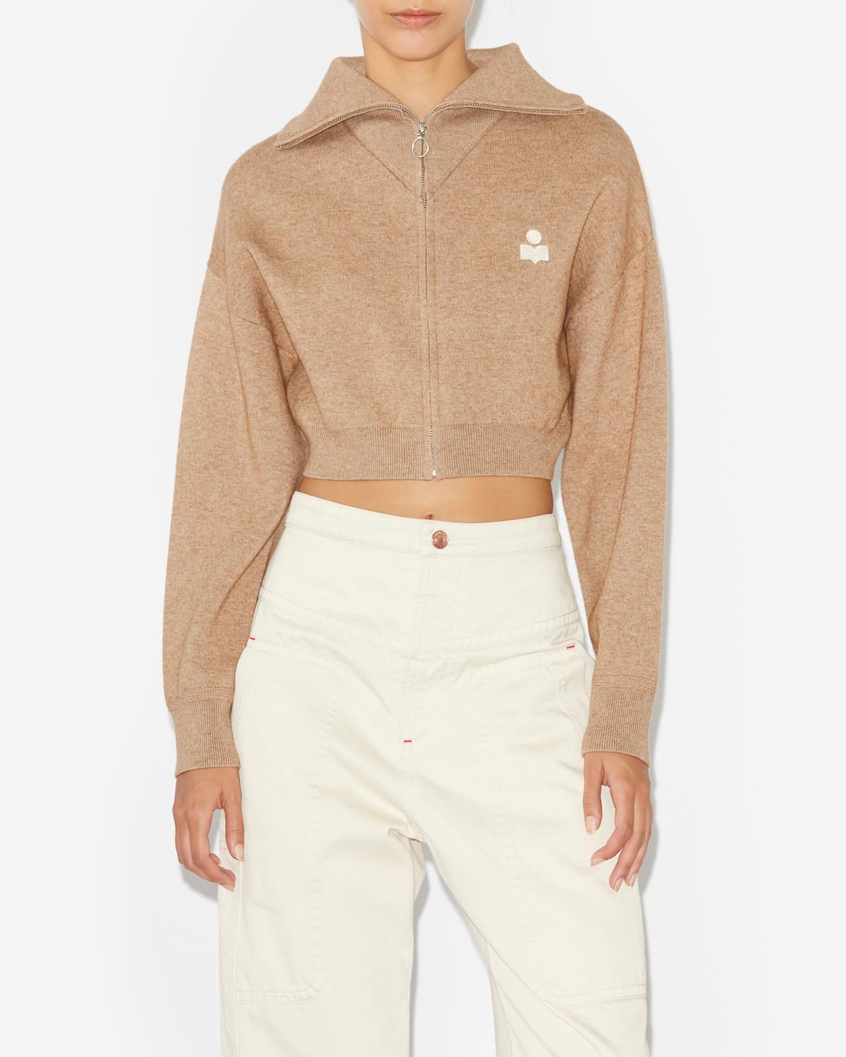 Cárdigan corto oxane con logo bordado - Camel - Woman - 5