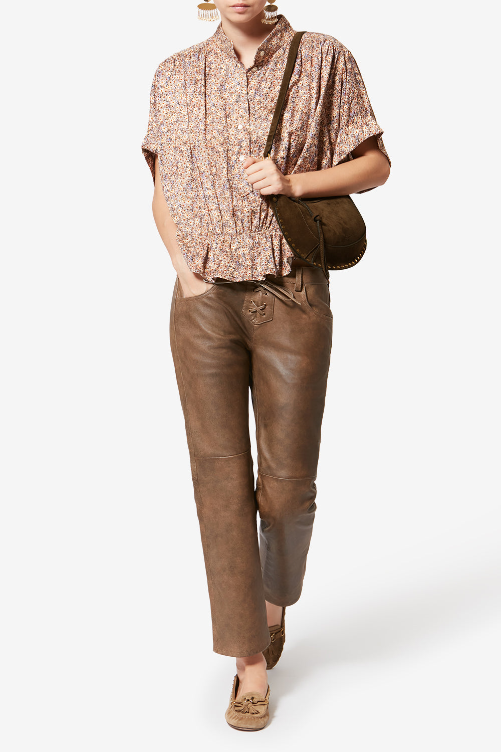 Oskan moon カーフスエード バゲット ハンドバッグ - ブロンズ - Woman - 8