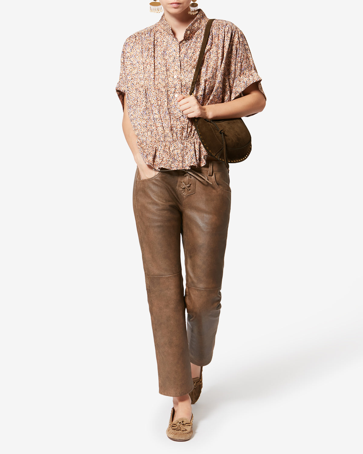 Borsetta baguette oskan moon in pelle di vitello scamosciata - Bronzo - Woman - 8