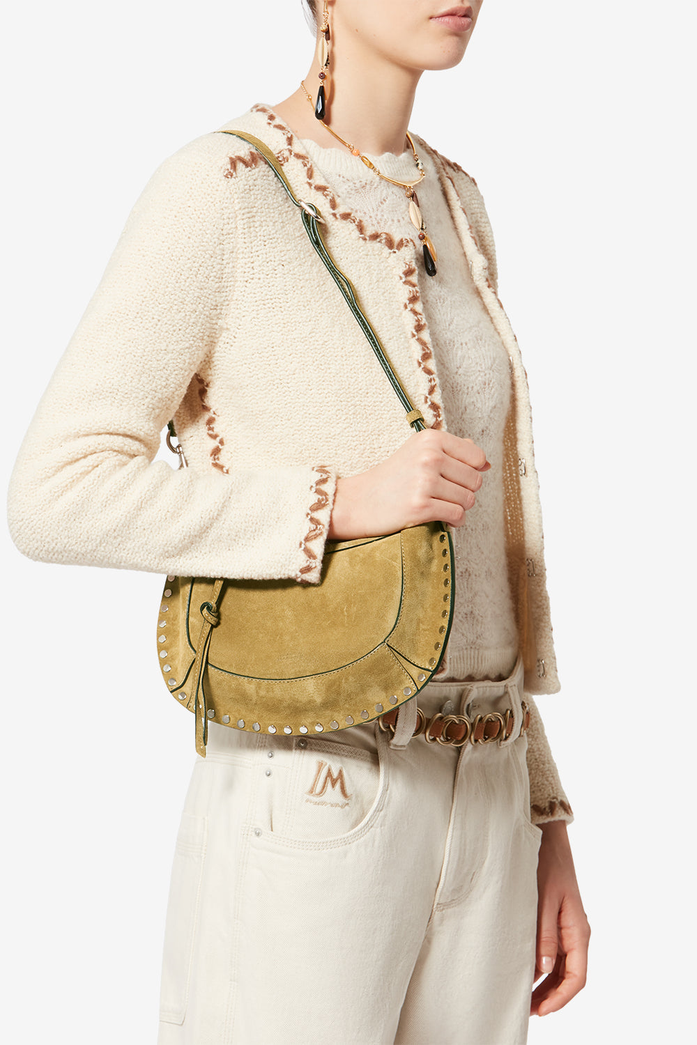 Baguette-handtasche oskan moon aus kalbsvelours - Taupe - Woman - 2