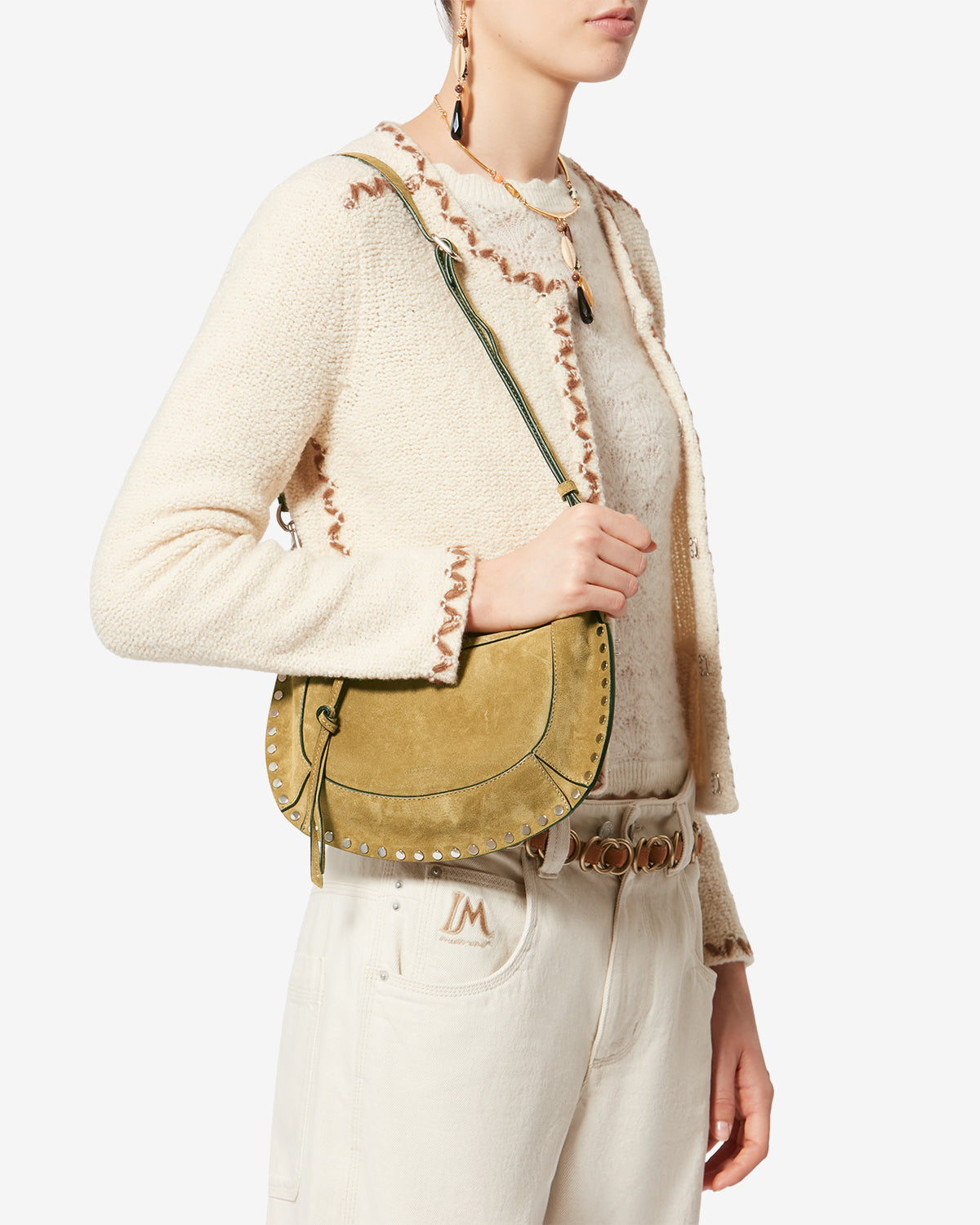 Sac à main baguette oskan moon en veau velours - Taupe - Woman - 3