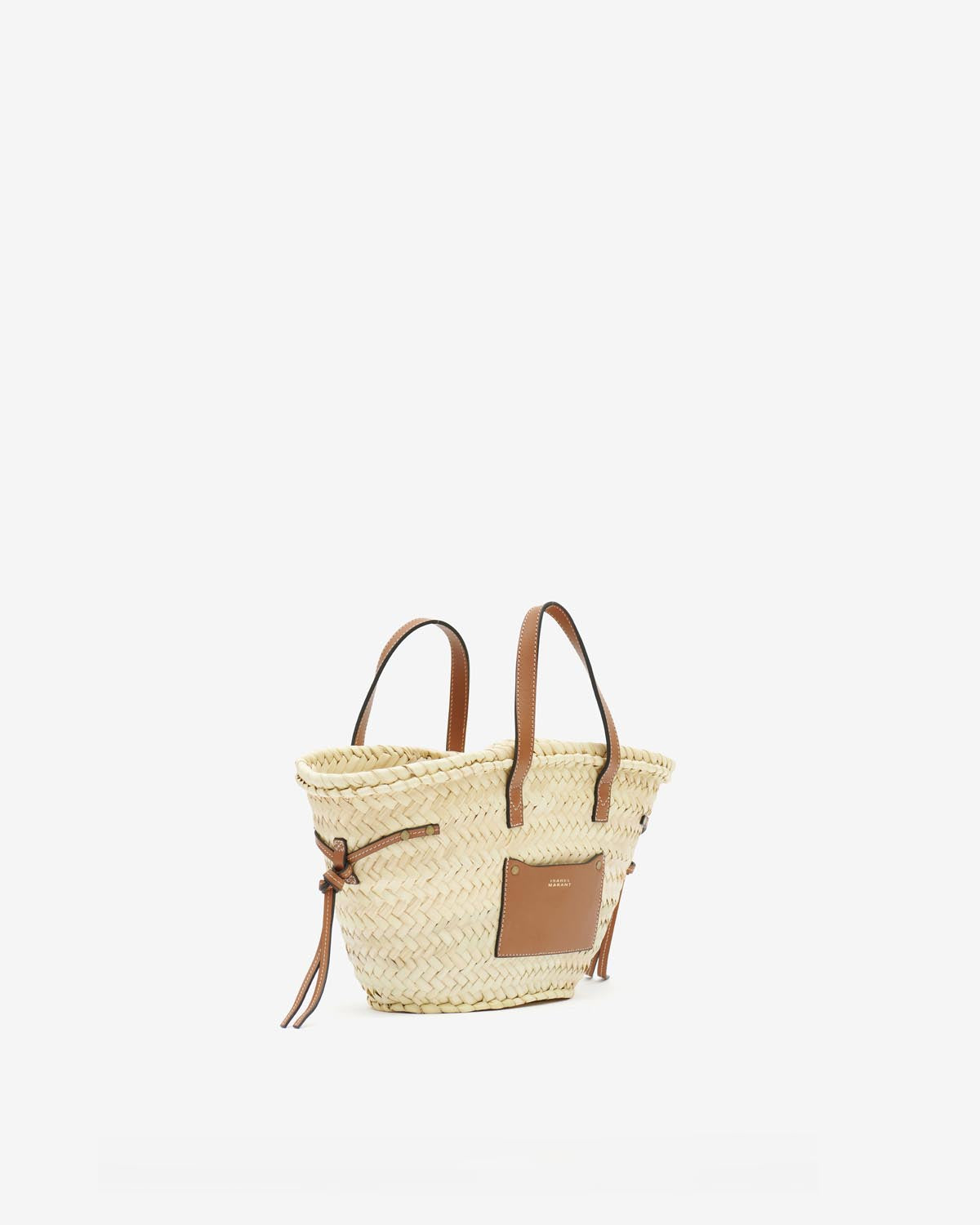 Bolso mini tipo cesta de rafia y piel cadix Woman Natural and cognac 3