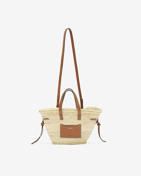 Bolso mini tipo cesta de rafia y piel cadix Woman Natural and cognac 2