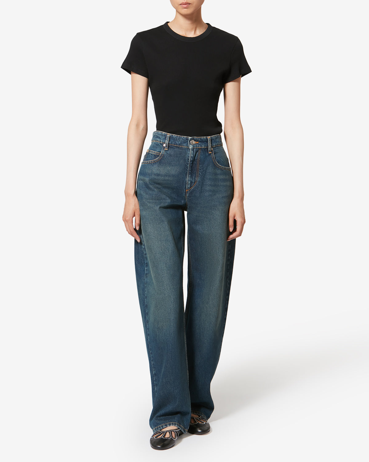 Taomi リブ編みコットン 半袖 tシャツ - 黒 - Woman - 1