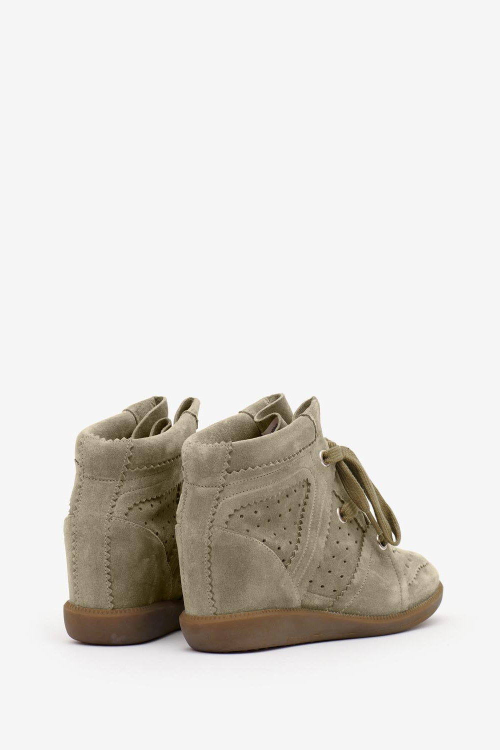Sneakers bobby con zeppa in pelle di vitello scamosciata - Taupe - Woman - 2
