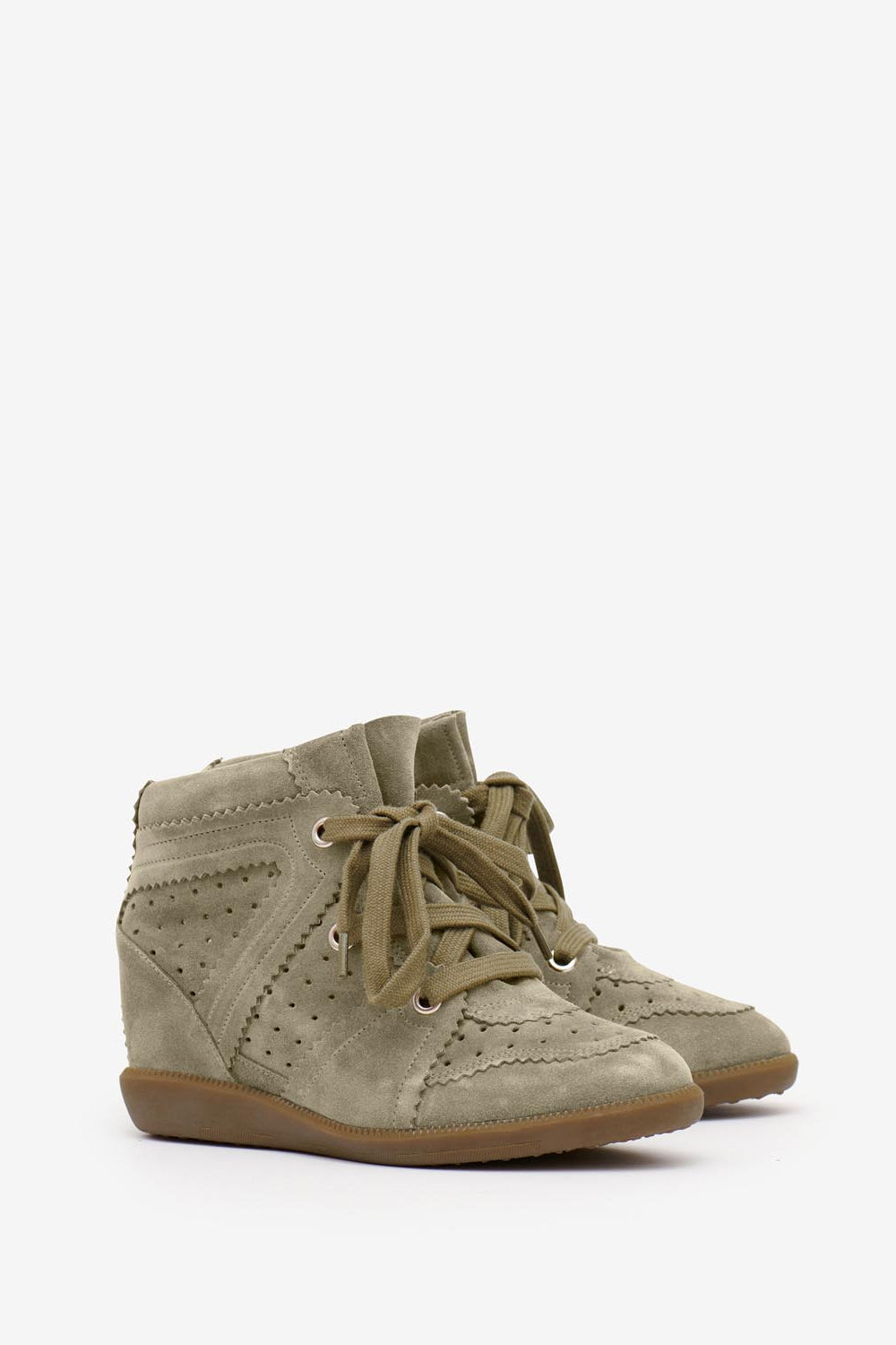 Sneakers bobby con zeppa in pelle di vitello scamosciata - Taupe - Woman - 3