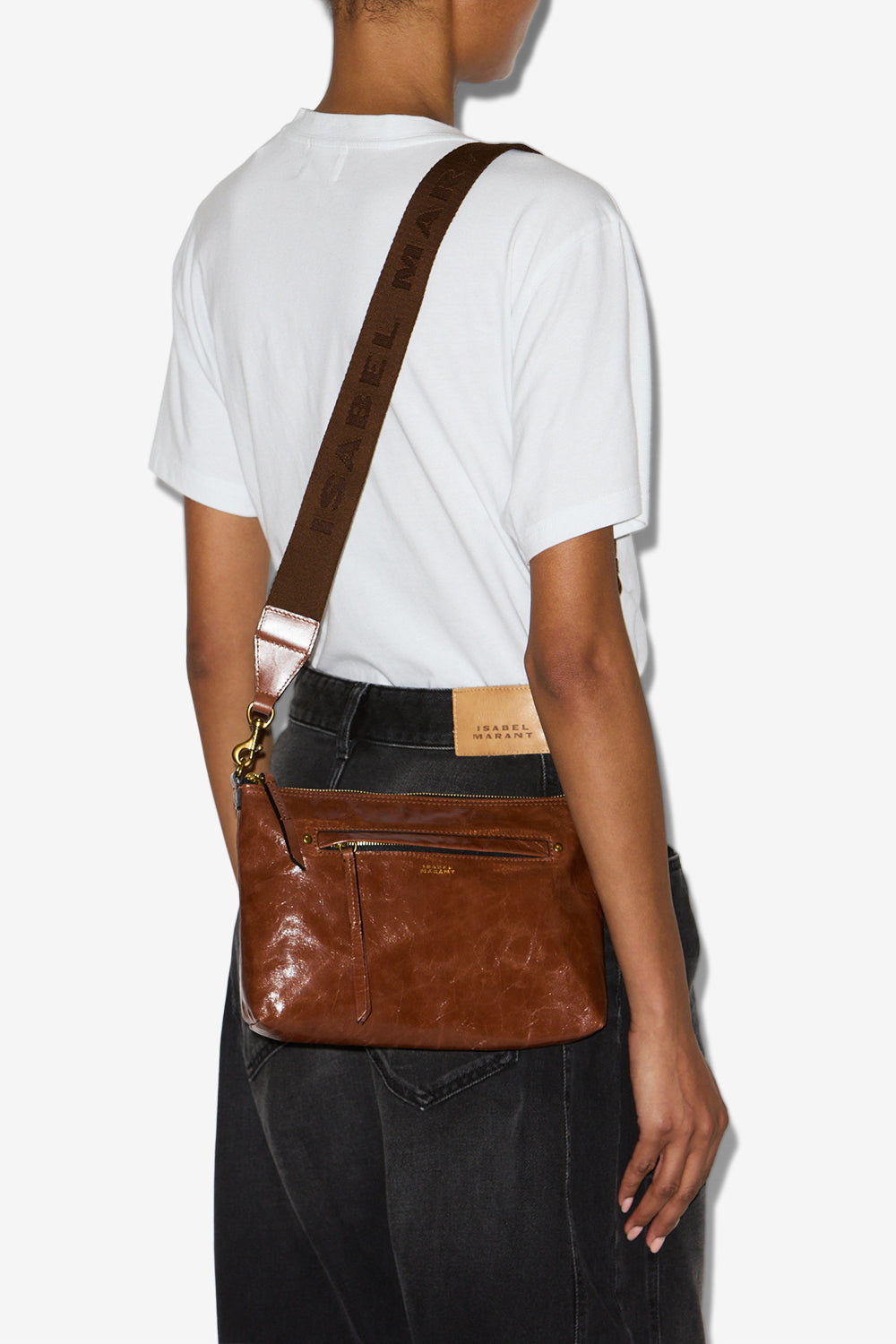 Bolso bandolera nessah de piel brillante - Chocolate - Woman - 3