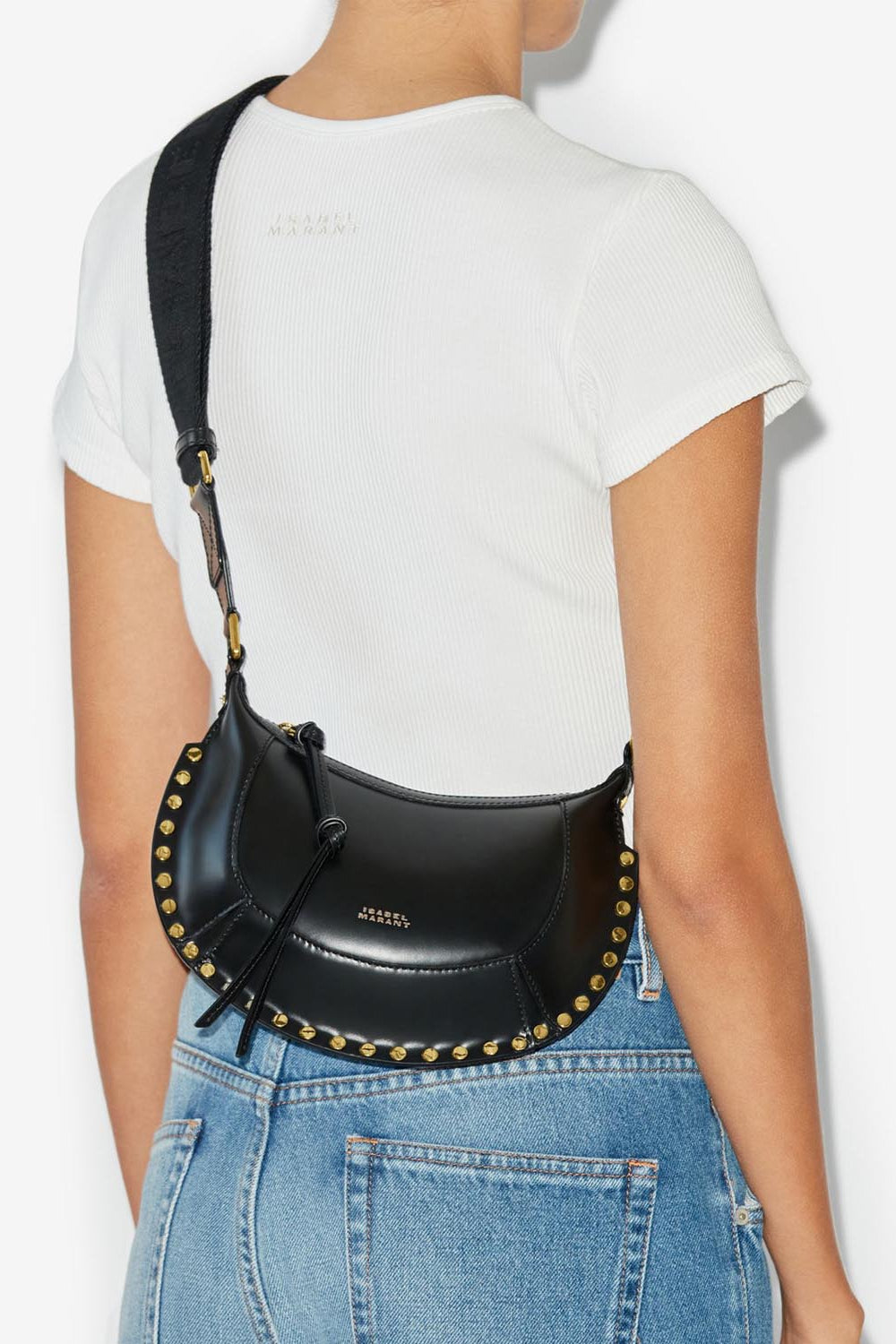 미니 문(mini moon) 가죽 크로스바디 바게트 백 - 검은색 - Woman - 3