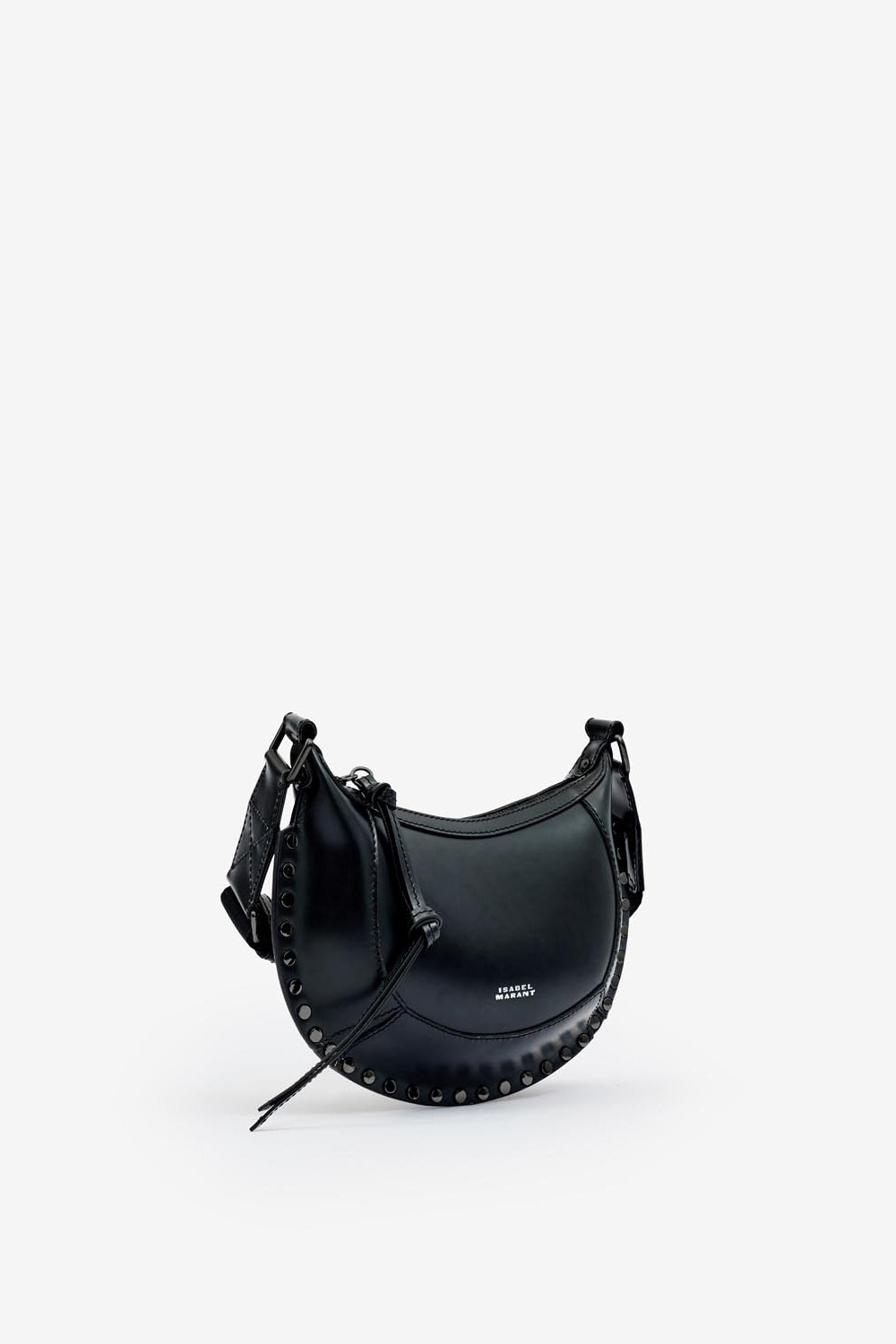 Mini moon grained leather shoulder baguette bag - Black-black - Woman - 4
