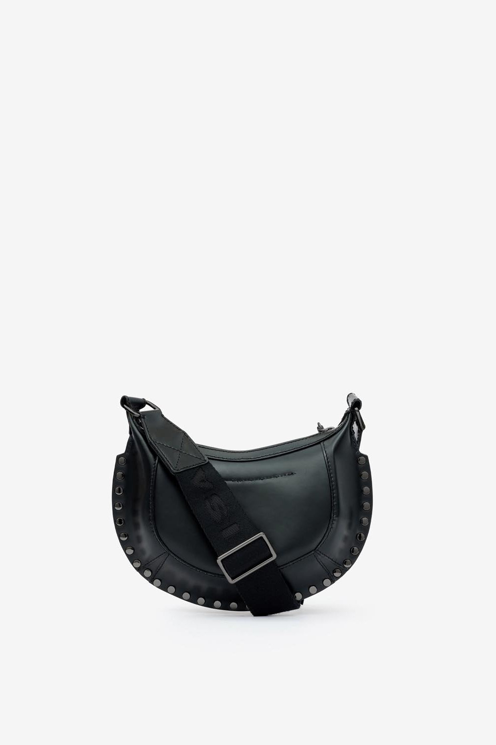 Mini moon grained leather shoulder baguette bag - Black-black - Woman - 3