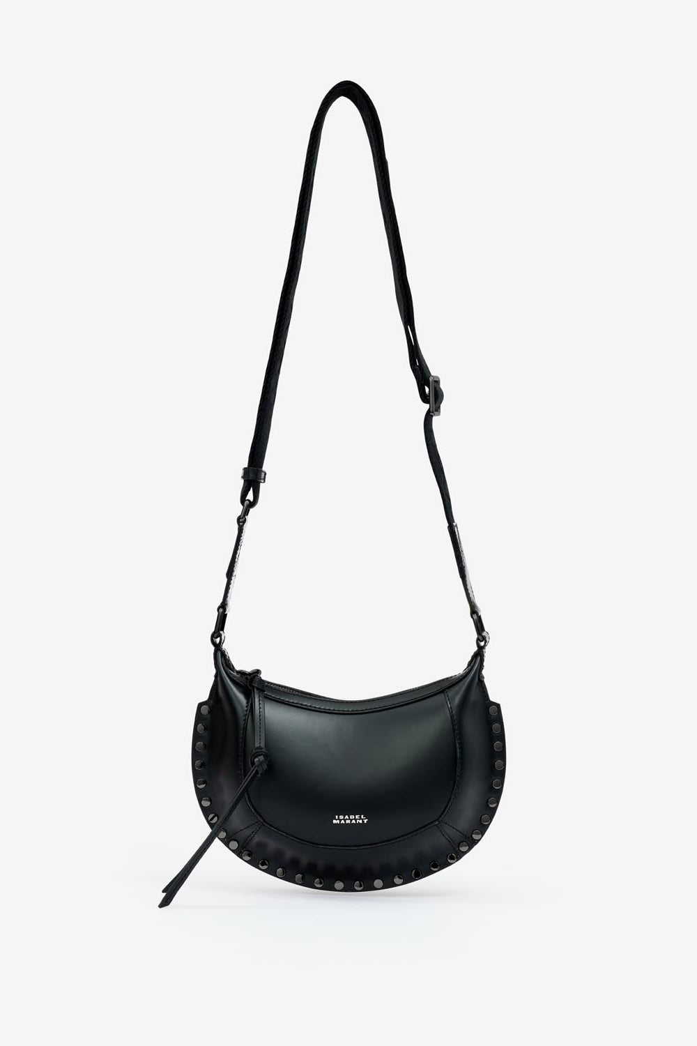 Mini moon grained leather shoulder baguette bag - Black-black - Woman - 5