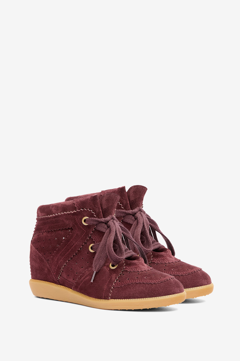 Baskets compensées bobby en cuir de veau velours - Prune - Woman - 3