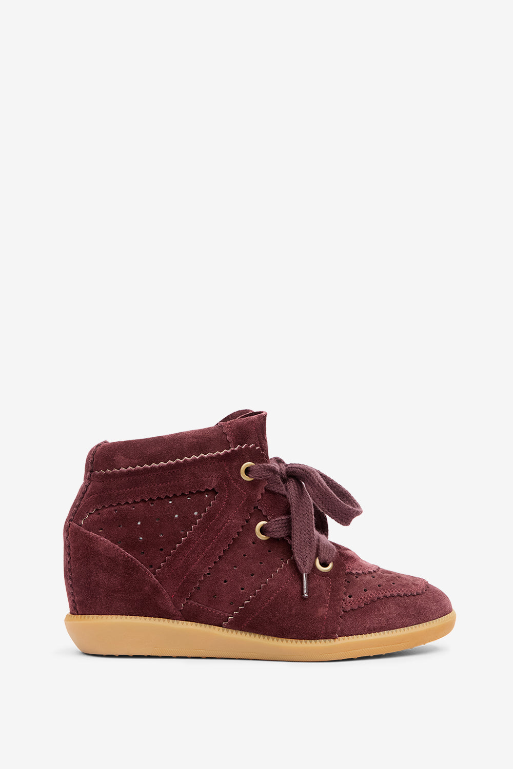 Baskets compensées bobby en cuir de veau velours - Prune - Woman - 1