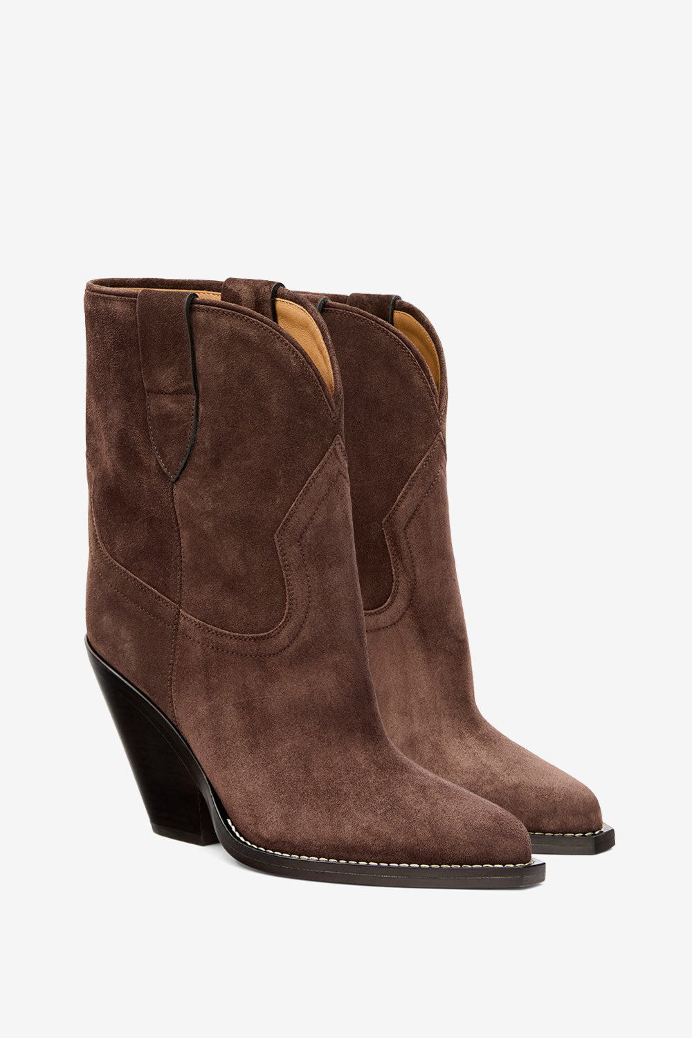 Stivali da cowboy con tacco leyane in pelle di vitello scamosciata - Chocolate - Woman - 3