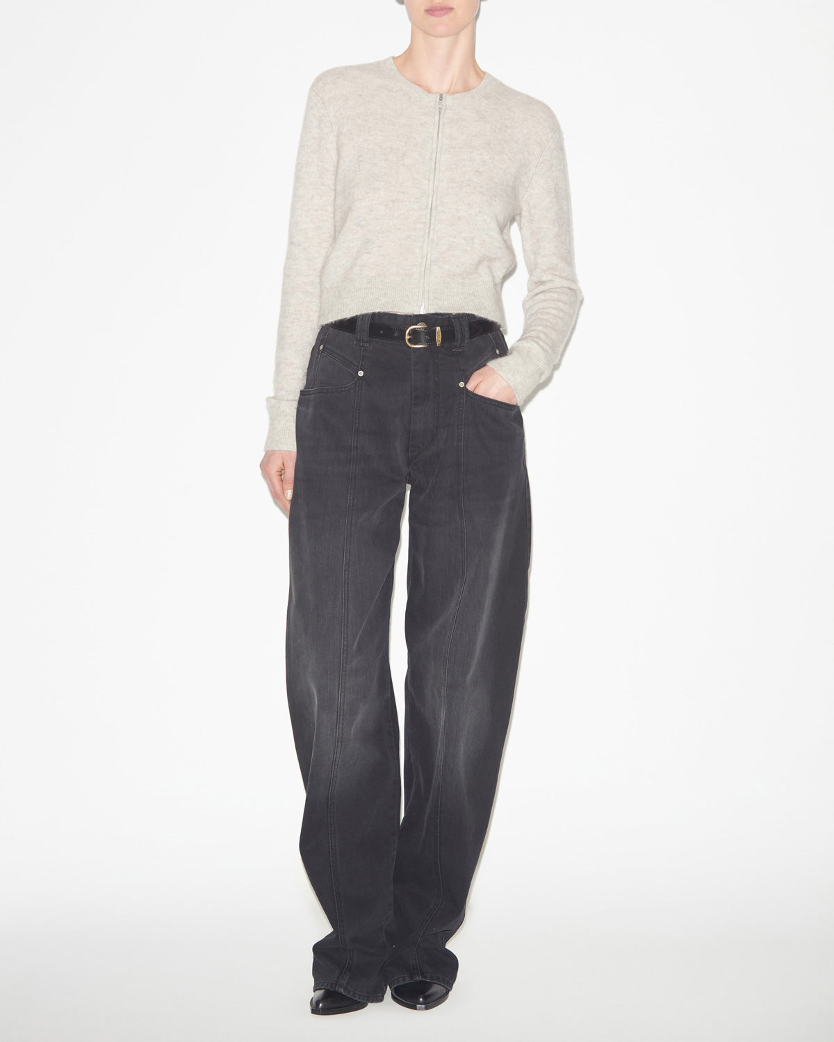 Oaka cardigan in plain-colored alpaca knit - Sand - Woman - 1