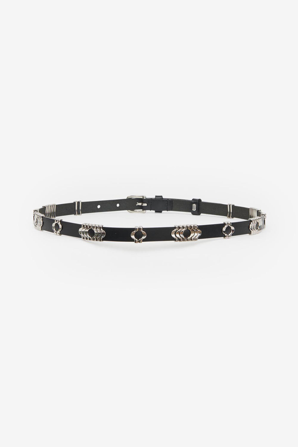 Odena calfskin leather belt - Black and silver - Woman - 2