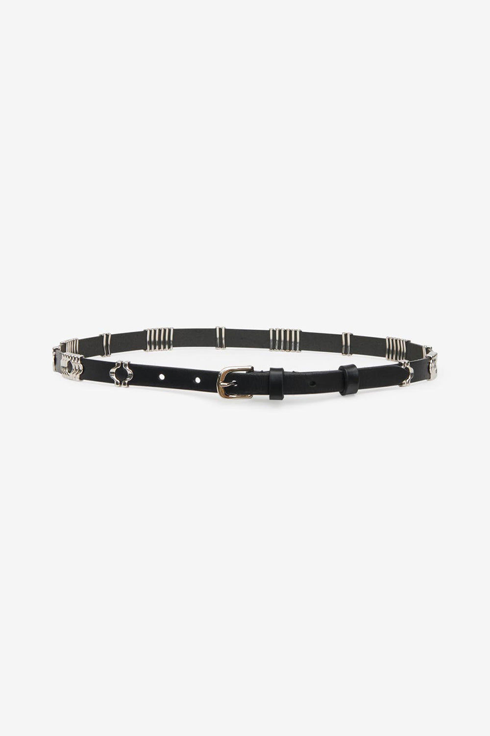 Odena calfskin leather belt - Black and silver - Woman - 1