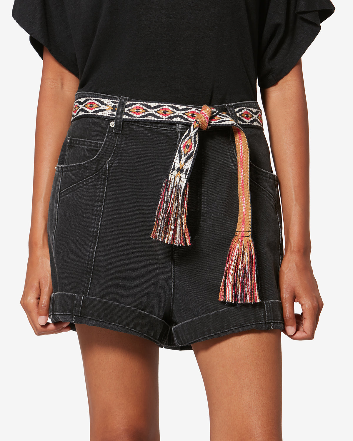 Gewebter gürtel etki mit grafischem jacquardmuster - Black and gold - Woman - 4