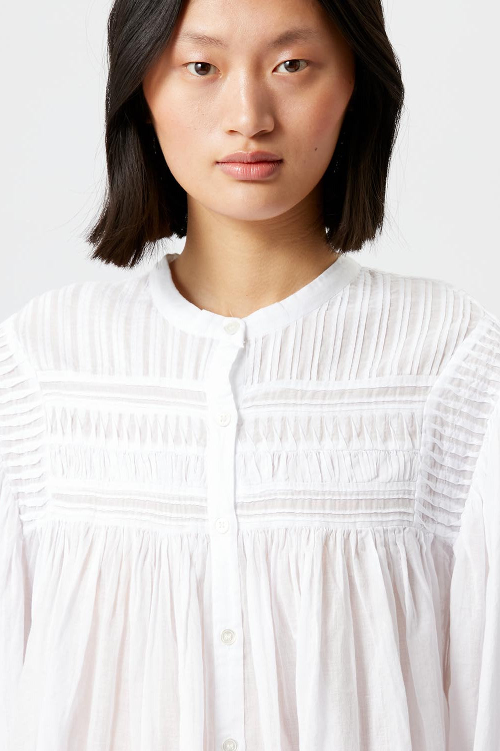 Plalia blouse in gathered plain-colored cotton voile - White - Woman - 3