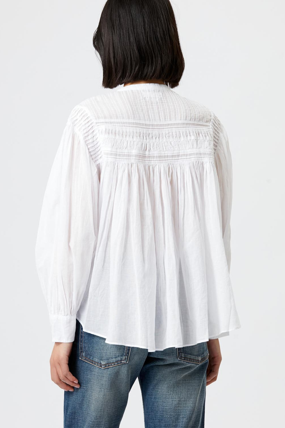 Plalia blouse in gathered plain-colored cotton voile - White - Woman - 5