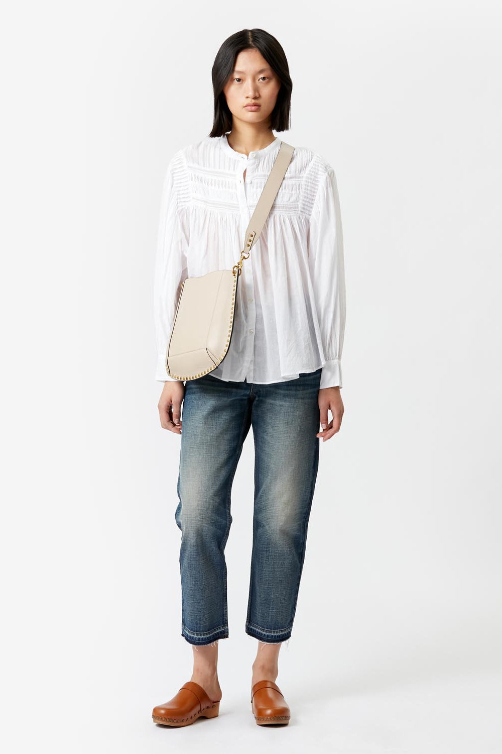 Plalia blouse in gathered plain-colored cotton voile - White - Woman - 2