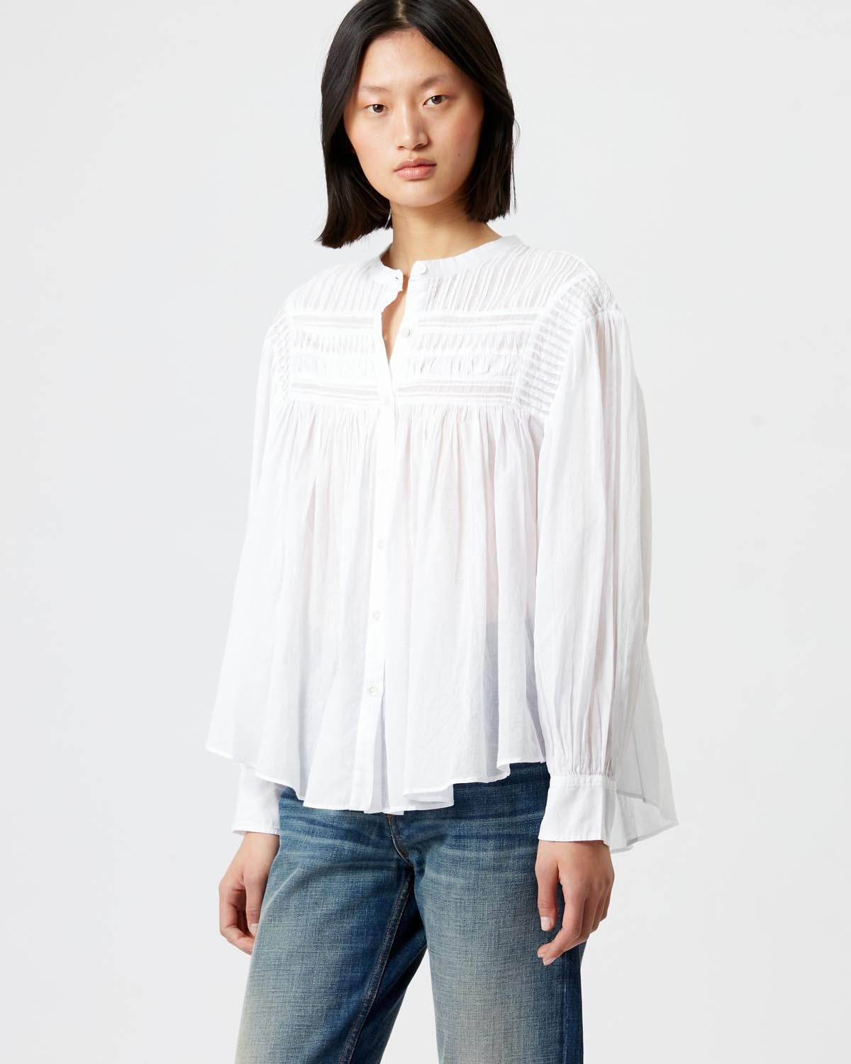 Isabel Marant Blouse White Ruffle offers Long Sleeve Top M