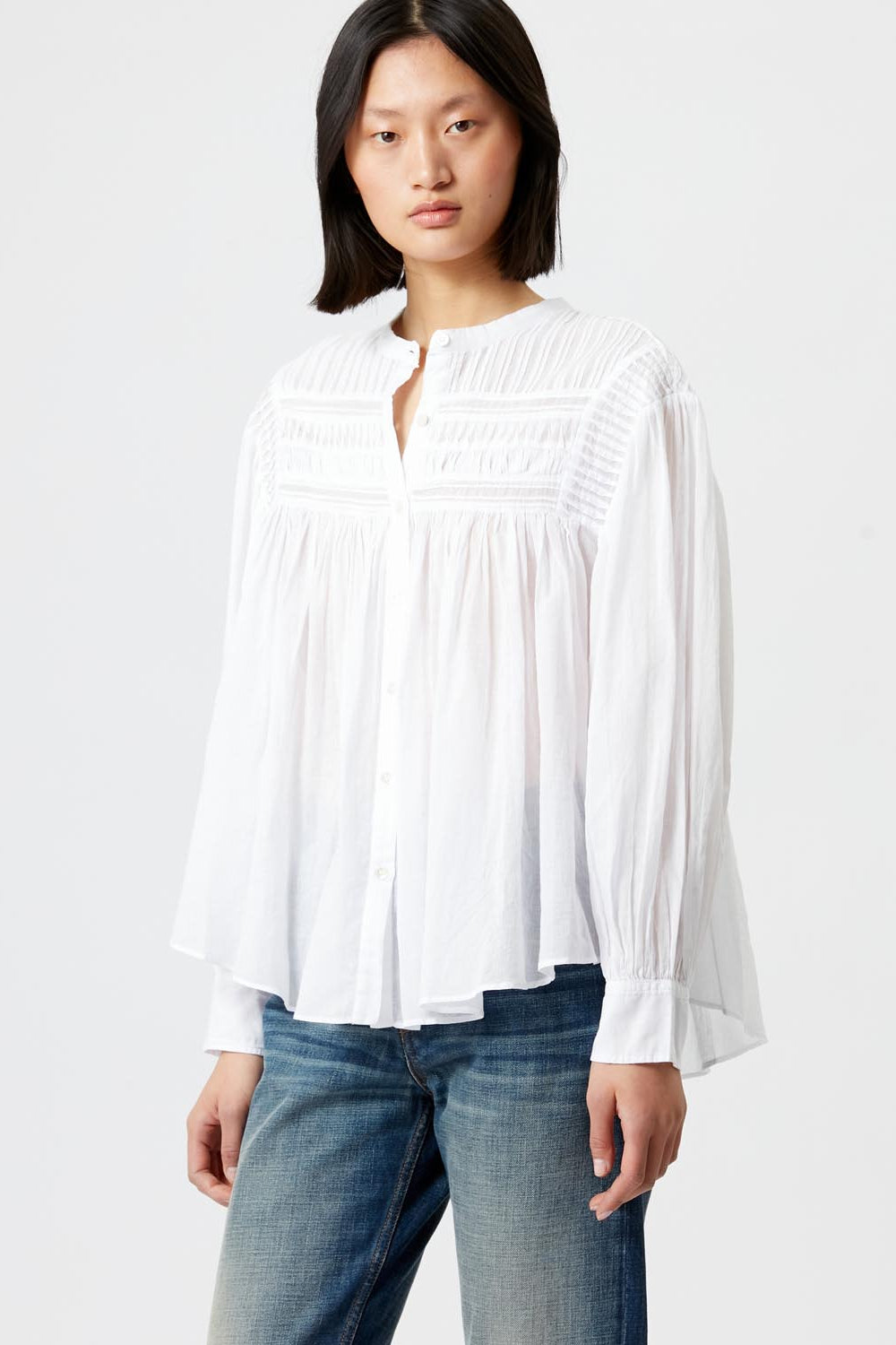 Plalia blouse in gathered plain-colored cotton voile - White - Woman - 4