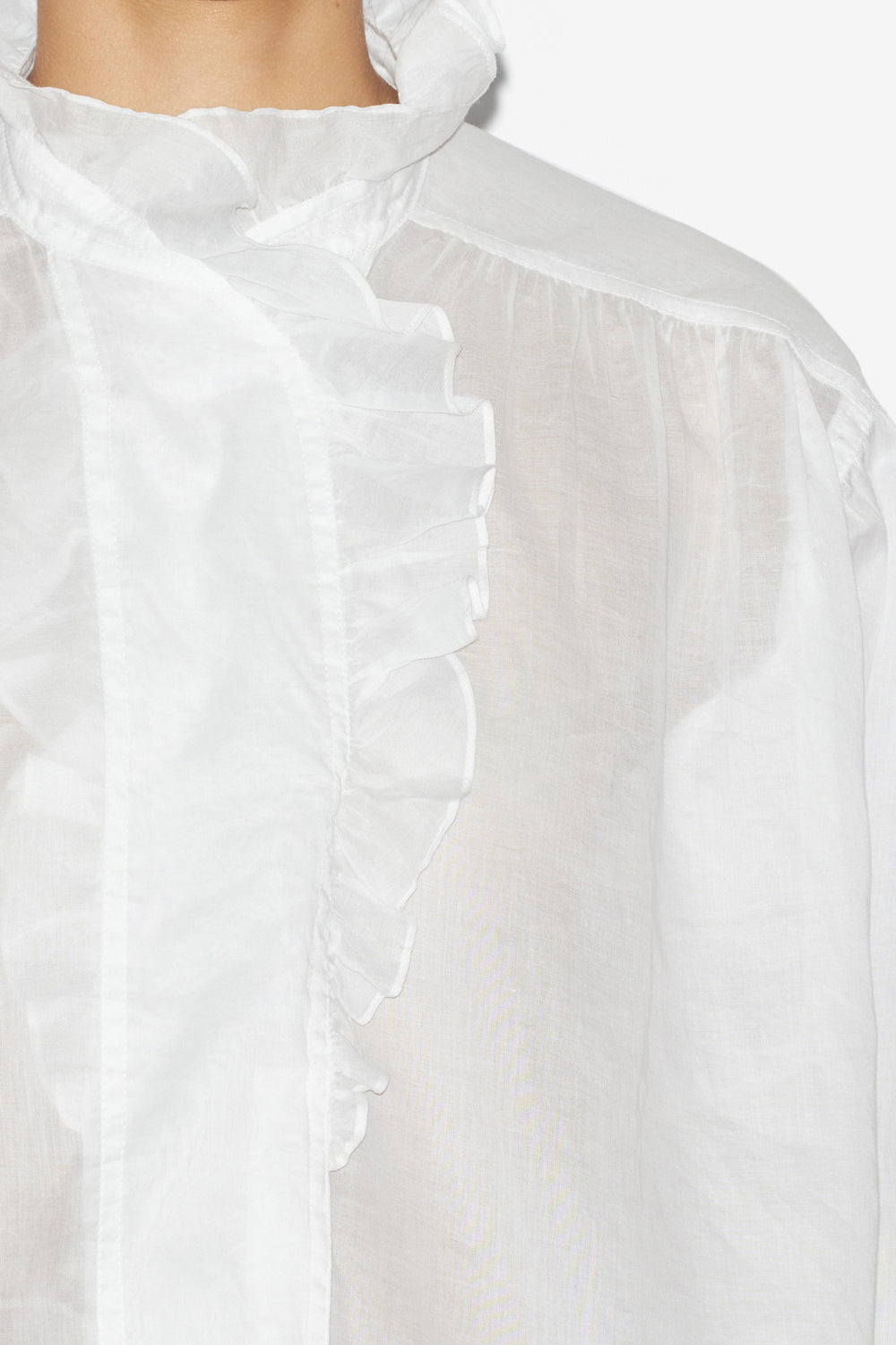 Blusa pamiala in voile di cotone tinta unita con volant - Bianco - Woman - 3